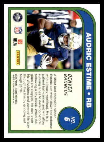 Audric Estime football card from 2024 Score Protential featuring original gloss finish