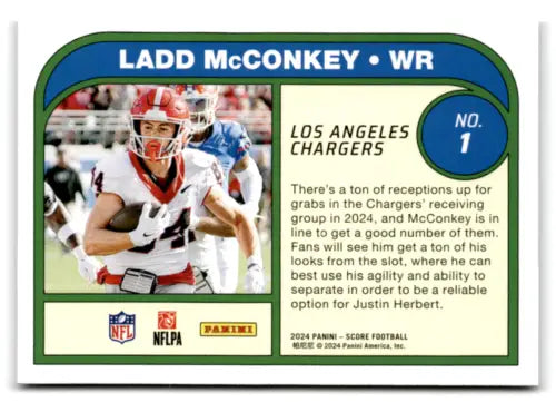 Ladd McConkey football card featuring Score Protential Pink design with original gloss finish