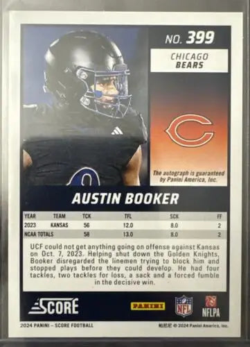 Austin Booker Chicago Bears Score Rookie Signatures football card #399