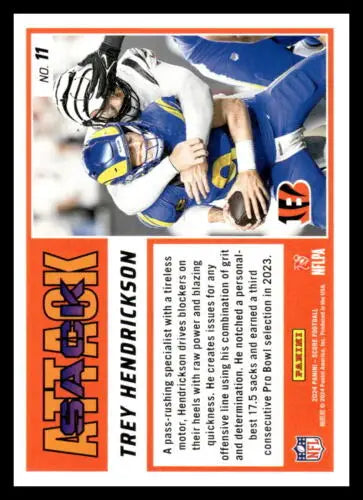 Trey Hendrickson football card from 2024 Score Sack Attack with original gloss, Bengals