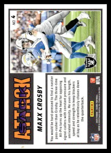 Maxx Crosby football card 2024 Score Sack Attack original gloss LV Raiders collectible