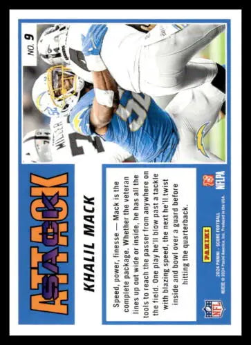 Khalil Mack football card from 2024 Score Sack Attack with original gloss finish