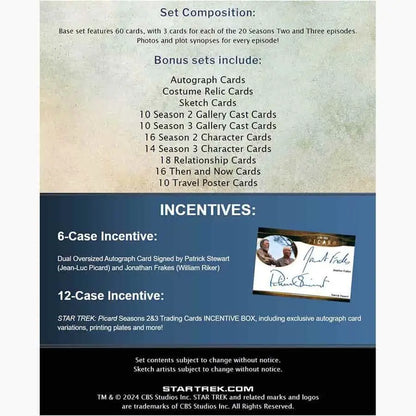 Product information card for Star Trek Picard trading card collection incentives and composition