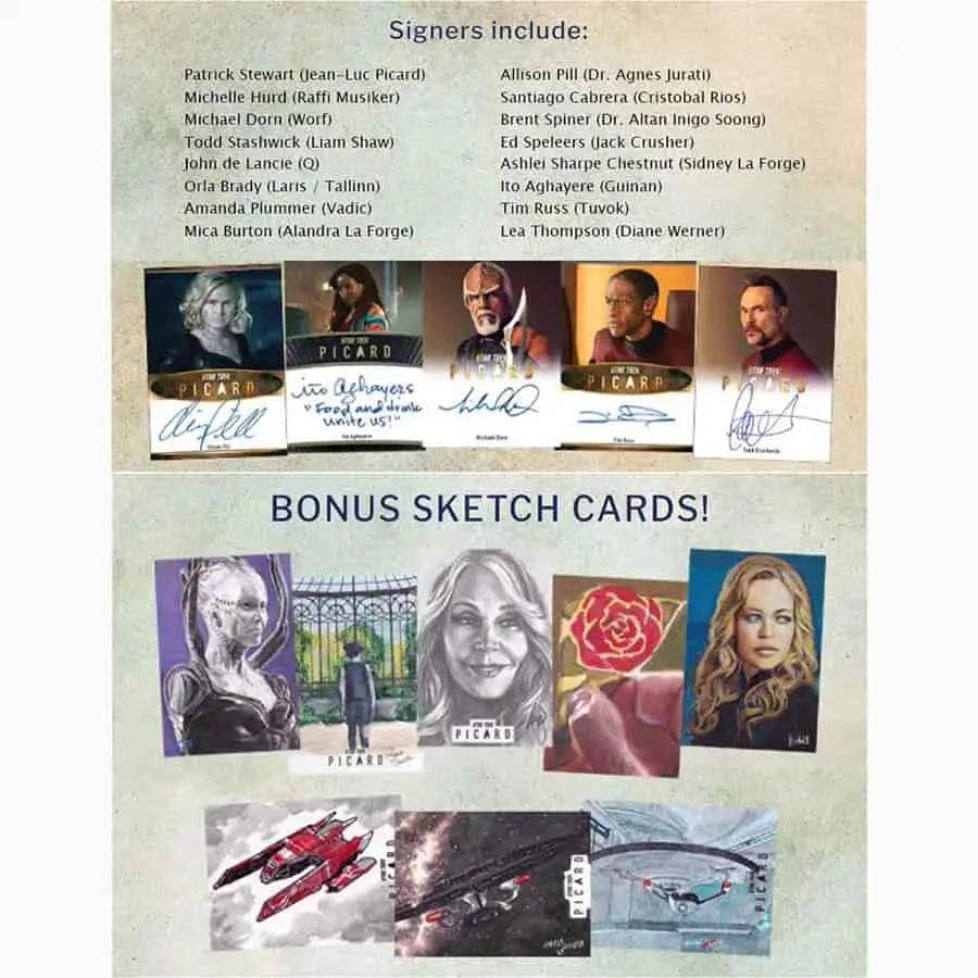 Promotional display for Star Trek Picard autographed and bonus sketch cards