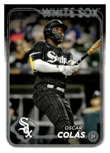 Oscar Colas in pinstriped uniform at bat, Original Gloss Baseball Card, White Sox