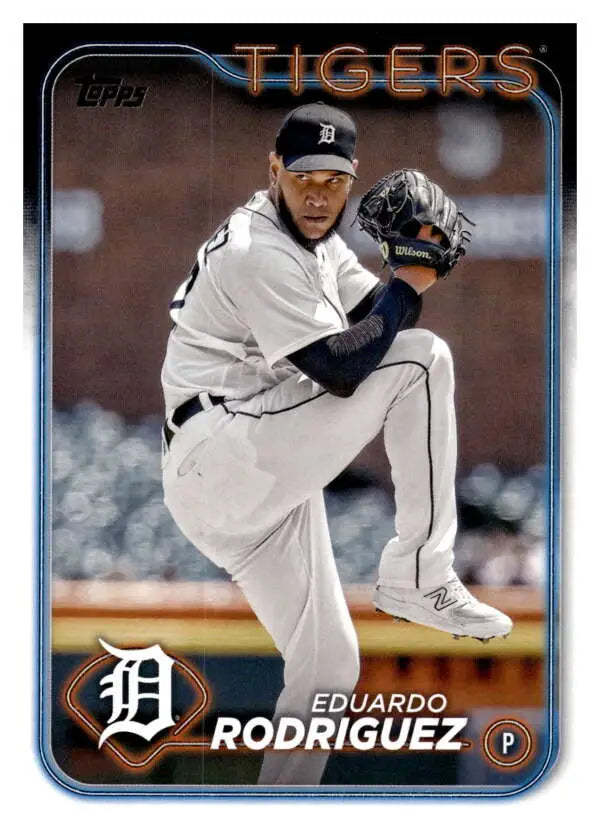 Eduardo Rodriguez in mid-windup on a Detroit Tigers baseball card from 2024 Topps