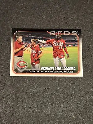 2024 Topps #133 Resilient Reds Rookies baseball card showcasing Reds rookies in action