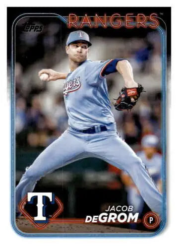 Baseball card of Jacob deGrom, original gloss, 2024 Topps #171 NM-MT Rangers