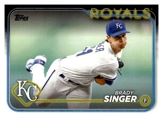 Brady Singer in mid-pitch for Kansas City Royals on 2024 Topps baseball card