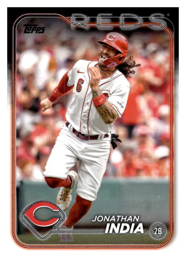 Jonathan India Cincinnati Reds Baseball Card with player in white and red uniform