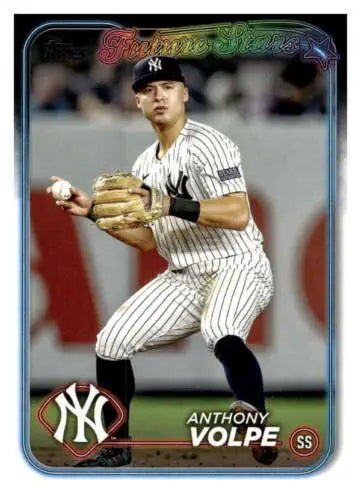 Anthony Volpe baseball card in pinstripe uniform showcasing original gloss Future Stars