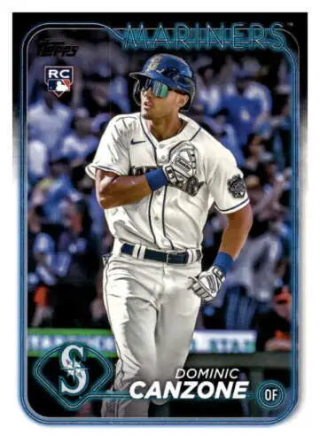 Baseball card of Dominic Canzone, Rookie Mariners in original gloss white uniform