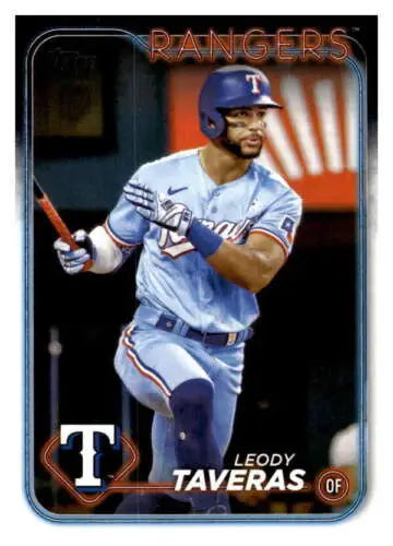 2024 Topps #199 Leody Taveras baseball card featuring original gloss and Rangers design