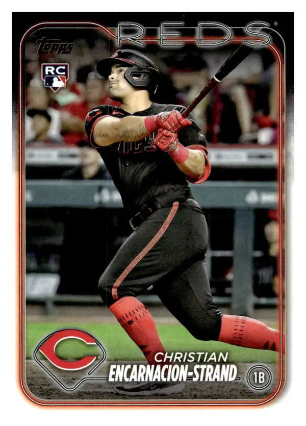 Baseball card of Christian Encarnacion-Stra in black uniform for Cincinnati Reds rookie