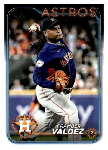 Framber Valdez baseball card from 2024 Topps with original gloss for Astros fans