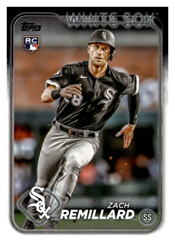 Chicago White Sox baseball card of rookie Zach Remillard running in black uniform