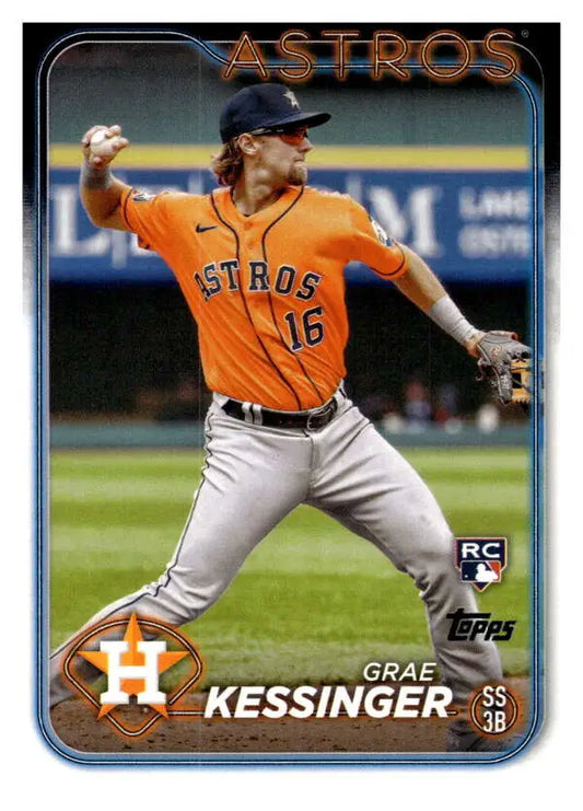 Grae Kessinger in orange Houston Astros jersey throwing ball, featured on baseball card