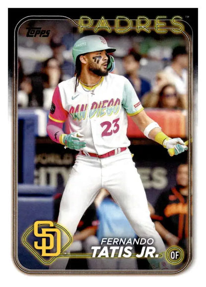 2024 Topps #23 Fernando Tatis Jr. baseball card featuring San Diego Padres player in white uniform