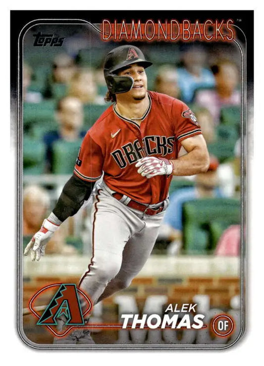 Alek Thomas swinging bat on Arizona Diamondbacks Baseball Card #282 from Topps 2024