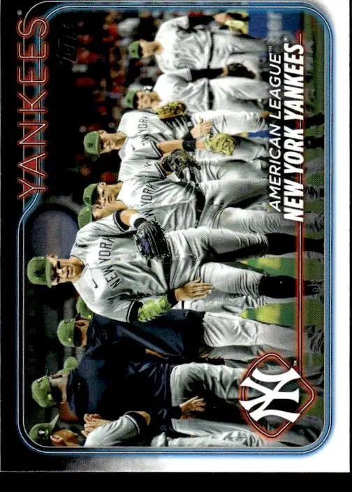 Baseball trading card of New York Yankees players celebrating in white uniforms