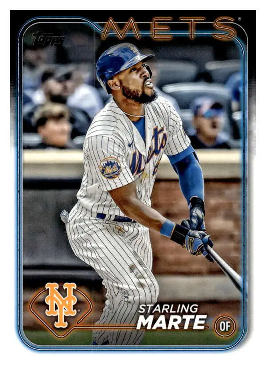 Starling Marte at bat in a white pinstriped uniform for New York Mets baseball card