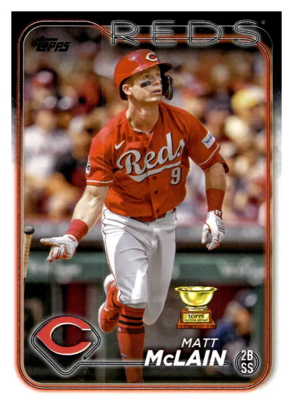 Cincinnati Reds player Matt McLain in batting stance on 2024 Topps baseball card