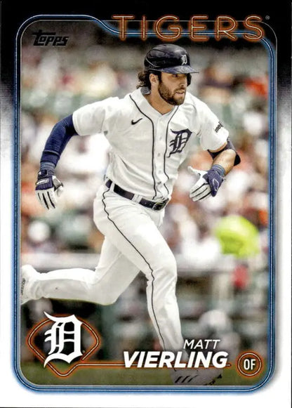 Detroit Tigers baseball card of Matt Vierling in white home uniform running