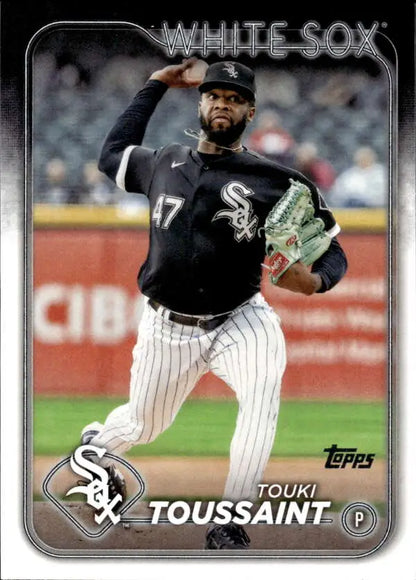 Baseball card of Touki Toussaint pitching for the Chicago White Sox in pinstripes