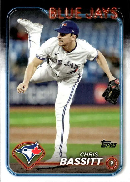 Baseball card of Chris Bassitt pitching for the Toronto Blue Jays in 2024 Topps card