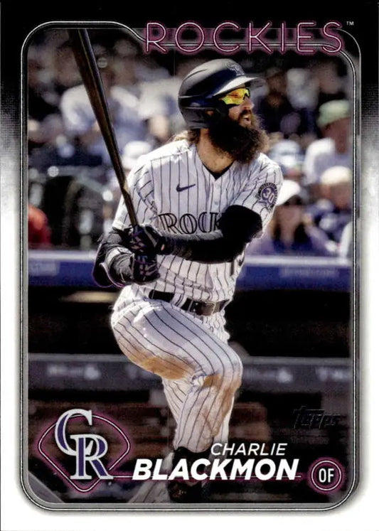 Charlie Blackmon at bat in Colorado Rockies pinstriped uniform baseball card