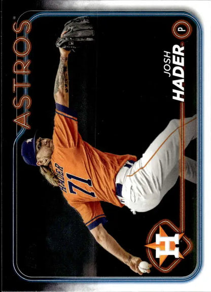 Baseball card of Josh Hader diving catch in orange jersey for Houston Astros