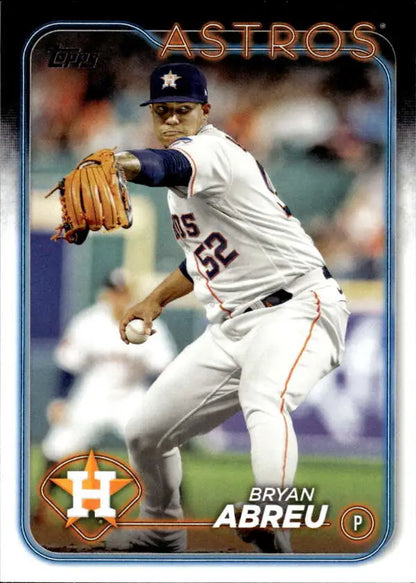 Bryan Abreu in a white Houston Astros uniform pitching on a baseball card