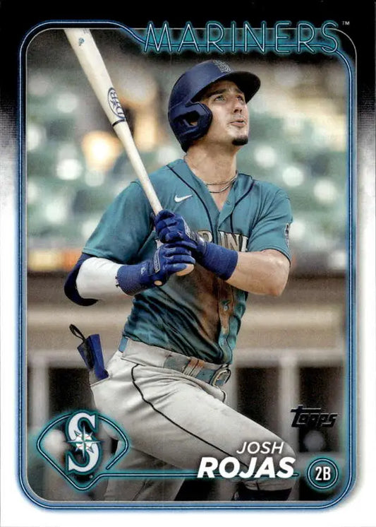 Baseball card of Josh Rojas in teal Seattle Mariners uniform at bat