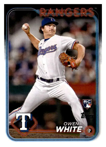 Owen White Texas Rangers player mid-pitch delivery on 2024 Topps Baseball Card