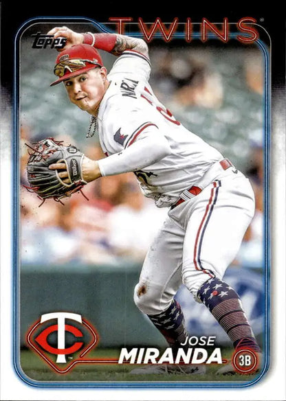 Jose Miranda Minnesota Twins infielder throwing in 2024 Topps #507 baseball card