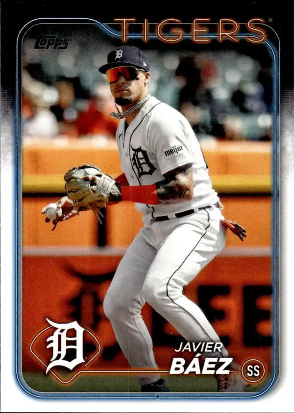 Javier Baez making a defensive play on 2024 Topps Detroit Tigers baseball card