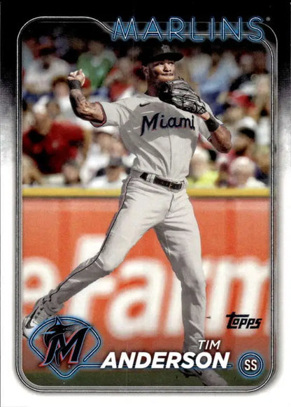 Baseball card of Tim Anderson pitching for Miami Marlins in gray road uniform