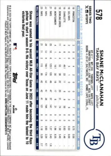 Shane McClanahan baseball card from 2024 Topps #578 with original gloss finish