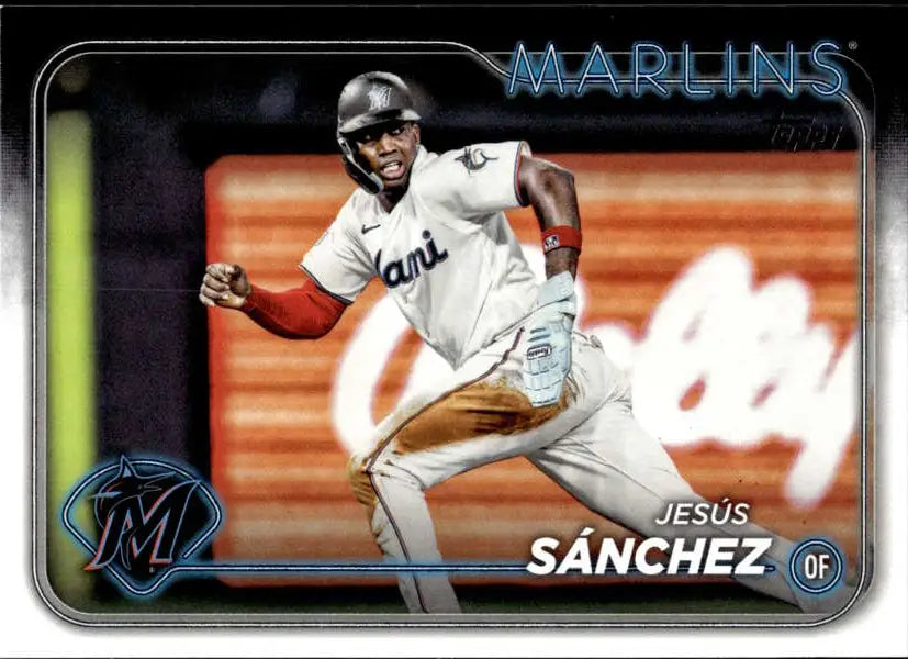 Miami Marlins Baseball Card of Jesus Sanchez running in white uniform