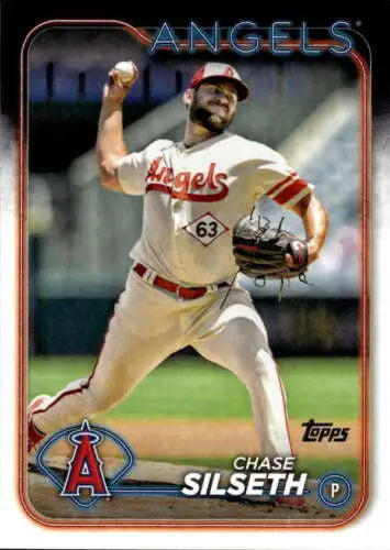 Chase Silseth baseball card with original gloss from 2024 Topps Angels series