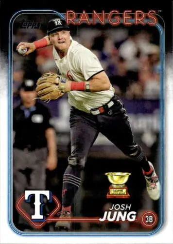 Josh Jung baseball card from 2024 Topps #620 with original gloss and Rangers ID