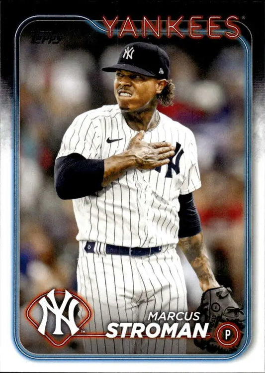 Marcus Stroman baseball card showcasing New York Yankees pitcher in pinstripe uniform