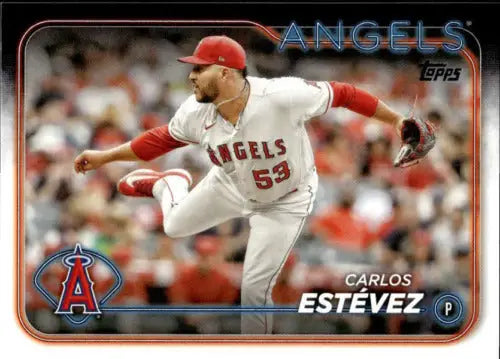 Carlos Estevez baseball card from 2024 Topps, featuring original gloss and NM-MT condition