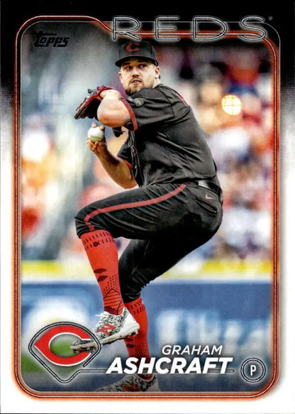 Graham Ashcraft baseball card featuring Cincinnati Reds pitcher mid-delivery