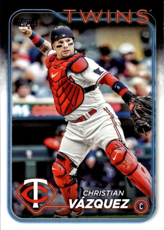 Baseball card of Christian Vazquez in red and white gear for Minnesota Twins