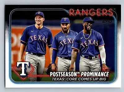 Baseball card of Texas Rangers players from 2024 Topps Postseason Prominance collection