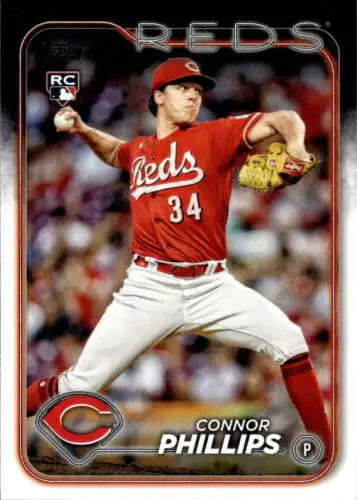 Connor Phillips baseball card from 2024 Topps Rookie Reds with original gloss finish