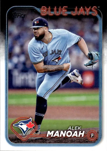 Alek Manoah in light blue uniform pitching for the Toronto Blue Jays baseball card