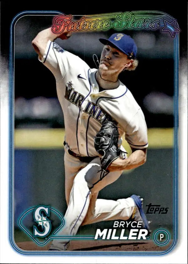 Bryce Miller throwing in white home uniform on Seattle Mariners Baseball Card