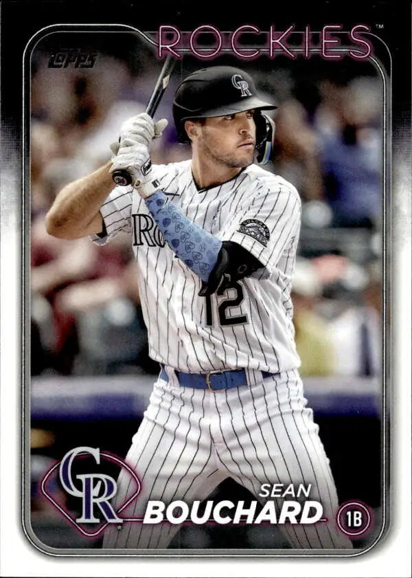 Sean Bouchard at bat in Colorado Rockies pinstriped uniform on baseball card